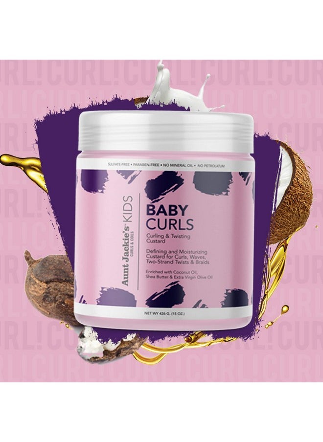 Aunt Jackie's Kids Baby Curls, Moisture Rich Curling and Twisting Custard for Naturally Curly, Coily and Wavy Hair, 15 oz