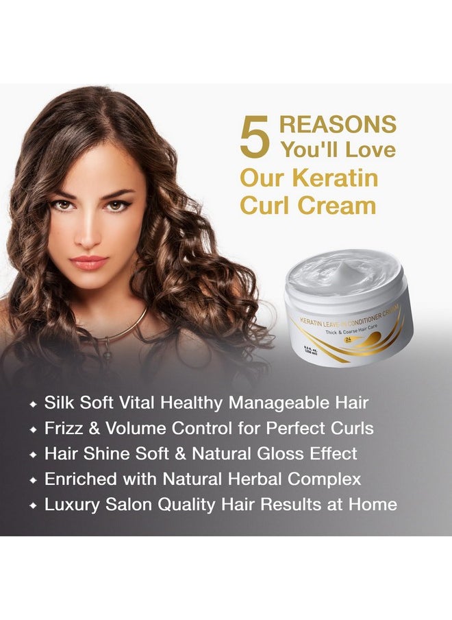 Vitamins Leave in Conditioner Cream - Indulgent Anti Frizz Conditioning for Curly Hair - Curl Defining Styling Detangler for Thick Coarse Natural Dry Damaged Hair (Keratin)