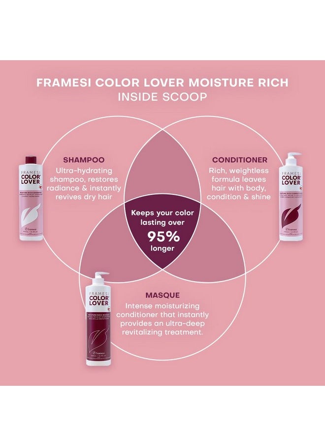 Framesi Color Lover Moisture Rich Conditioner, 16.9 fl oz, Sulfate Free Conditioner with Coconut Oil and Quinoa, Color Treated Hair