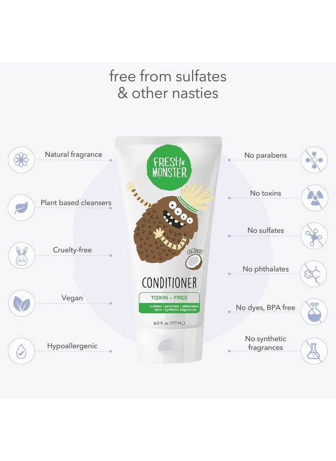 Fresh Monster Kids Hair Conditioner, Toxin-Free, Hypoallergenic & Natural, Hair Conditioner for Kids, Coconut (6oz)