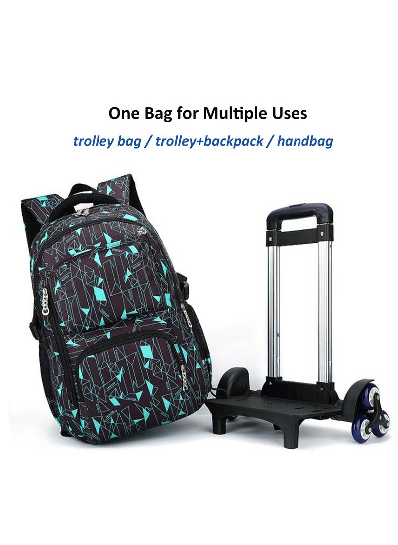 Trolley Backpack Rolling Schoolbag, Large Capacity Water Repellent Graffiti Print Wheeled Schoolbag for Primary Students, Boys