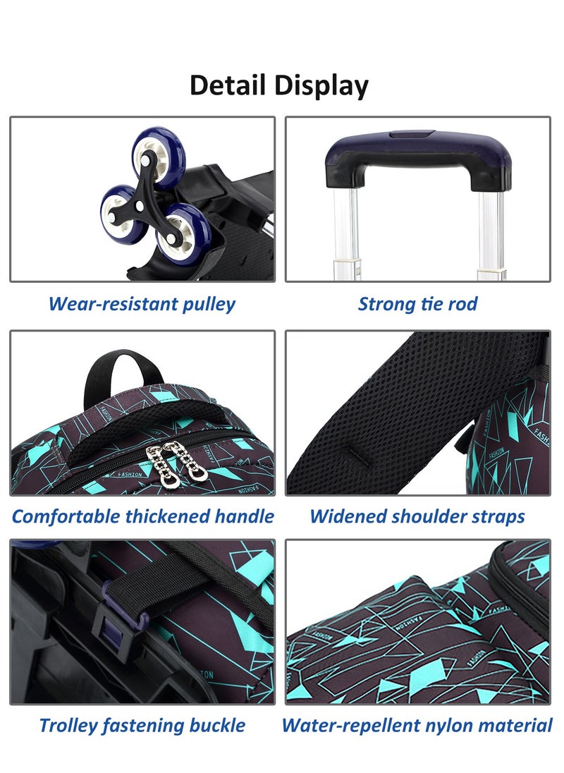 Trolley Backpack Rolling Schoolbag, Large Capacity Water Repellent Graffiti Print Wheeled Schoolbag for Primary Students, Boys