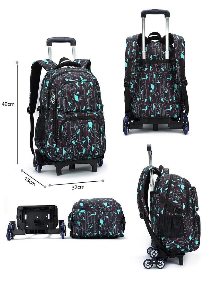 Trolley Backpack Rolling Schoolbag, Large Capacity Water Repellent Graffiti Print Wheeled Schoolbag for Primary Students, Boys