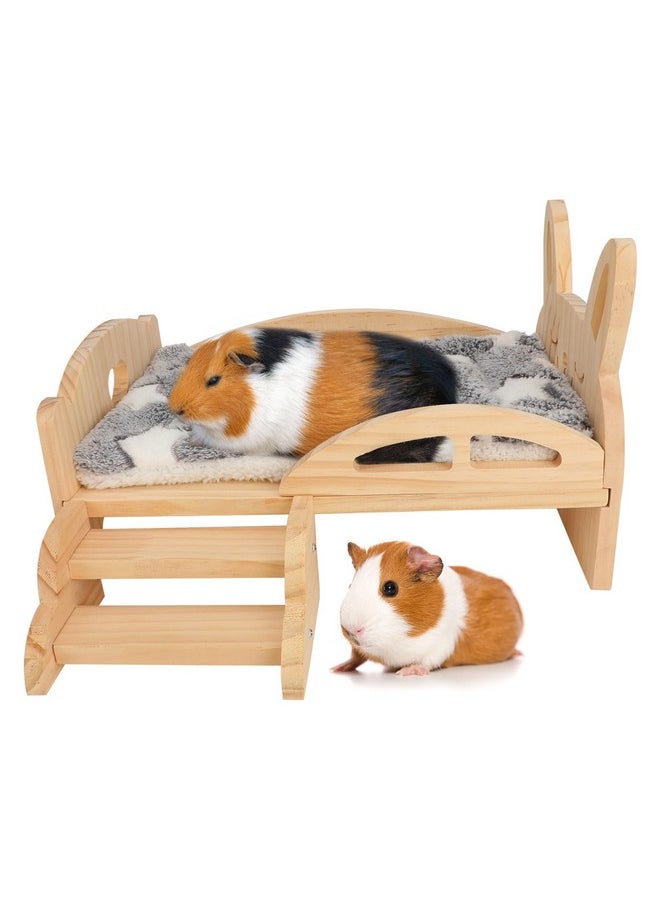 Rypet Wooden Guinea Pig Bed with Stairs and Mat Cozy Small Animals Cushion Bed Detachable Small Pet Hut Habitats for Guinea Pig Dwarf Rabbit Chinchillas Hamster Ferret