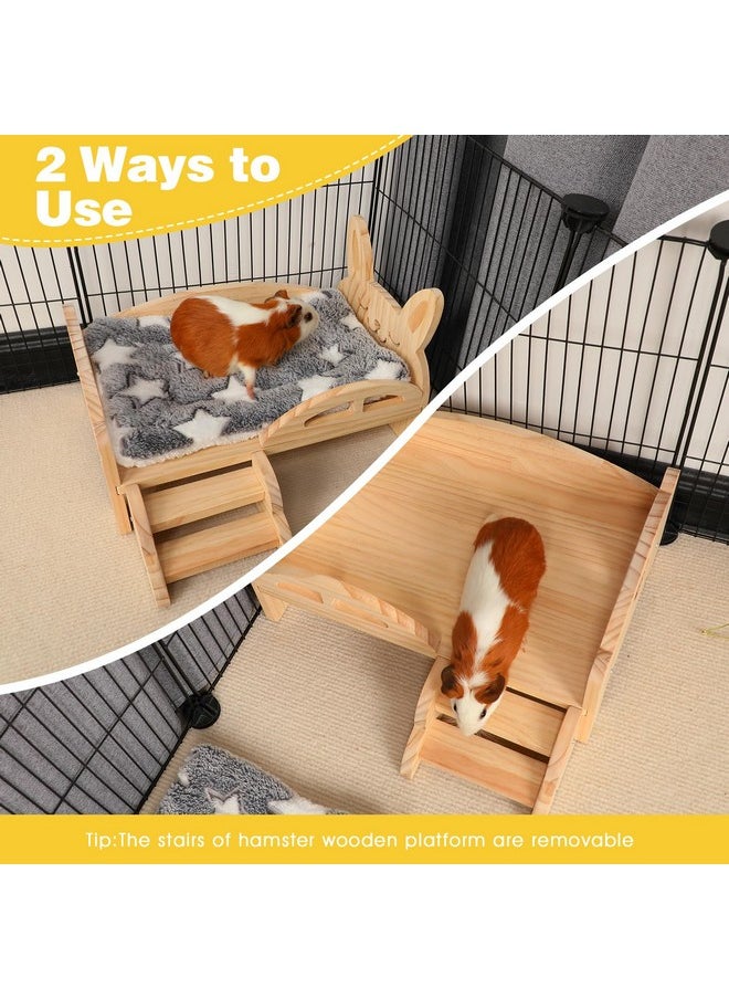Rypet Wooden Guinea Pig Bed with Stairs and Mat Cozy Small Animals Cushion Bed Detachable Small Pet Hut Habitats for Guinea Pig Dwarf Rabbit Chinchillas Hamster Ferret
