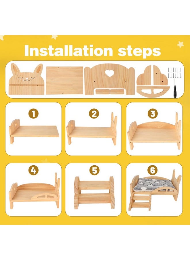 Rypet Wooden Guinea Pig Bed with Stairs and Mat Cozy Small Animals Cushion Bed Detachable Small Pet Hut Habitats for Guinea Pig Dwarf Rabbit Chinchillas Hamster Ferret