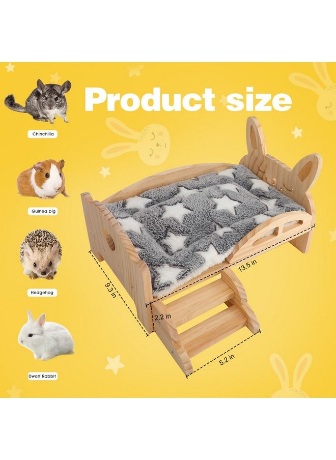 Rypet Wooden Guinea Pig Bed with Stairs and Mat Cozy Small Animals Cushion Bed Detachable Small Pet Hut Habitats for Guinea Pig Dwarf Rabbit Chinchillas Hamster Ferret
