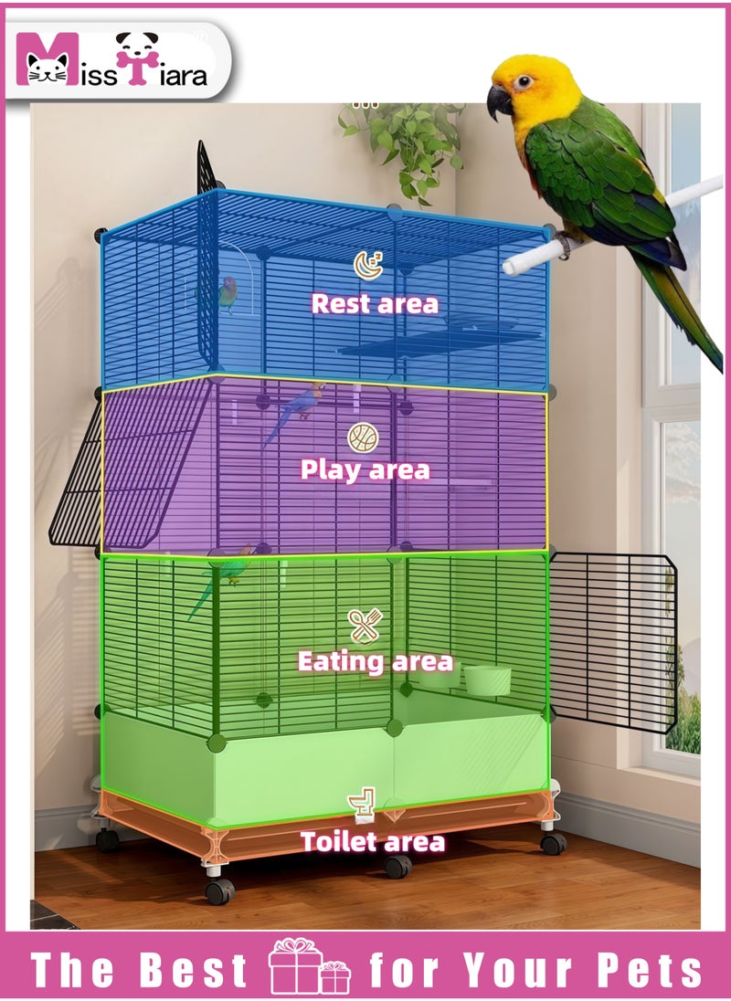 Bird Large Cage for Parakeets, Parrotlets, Cockatiels, Budgie Finch Lovebird Canary Pet Bird,Splash-proof food, Easy to install and clean，Accessories included Large space multiple birds fly freely 74*37*139cm  Black