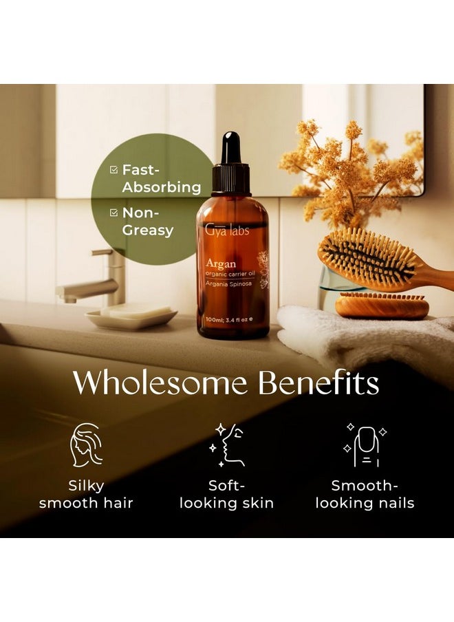 Gya Labs Organic Argan Oil for Hair - Pure Cold-Pressed Moroccan Argan Oil for Skin & Face - Moisturizing Argan Hair Oil for Lotions, Soaps & Hair Conditioners (3.4 fl oz)