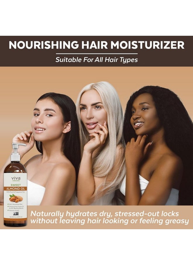 Sweet Almond Oil for Skin - Body Oil, Hair Moisturizer and Relaxing Massage and Oil, Carrier Oil for Essential Oils Mixing, Non-Greasy Pure Sweet Almond Oil for Hair and Skin, 16 fl oz
