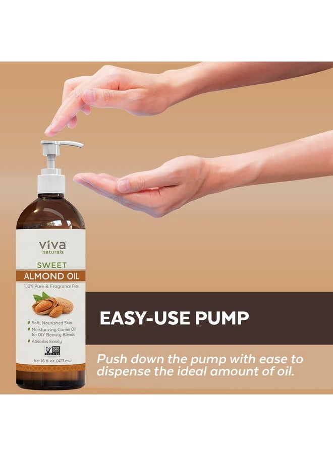 Sweet Almond Oil for Skin - Body Oil, Hair Moisturizer and Relaxing Massage and Oil, Carrier Oil for Essential Oils Mixing, Non-Greasy Pure Sweet Almond Oil for Hair and Skin, 16 fl oz