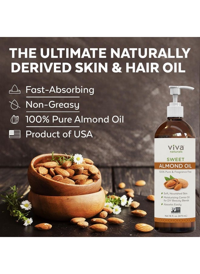 Sweet Almond Oil for Skin - Body Oil, Hair Moisturizer and Relaxing Massage and Oil, Carrier Oil for Essential Oils Mixing, Non-Greasy Pure Sweet Almond Oil for Hair and Skin, 16 fl oz