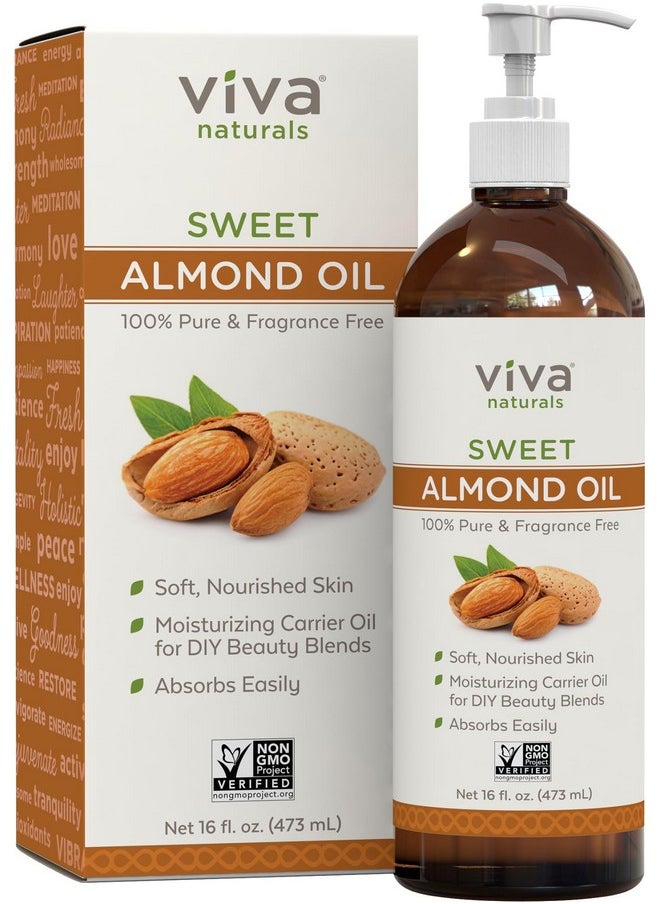 Sweet Almond Oil for Skin - Body Oil, Hair Moisturizer and Relaxing Massage and Oil, Carrier Oil for Essential Oils Mixing, Non-Greasy Pure Sweet Almond Oil for Hair and Skin, 16 fl oz