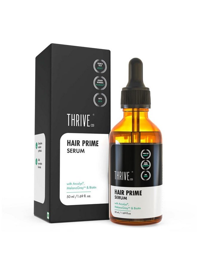 ThriveCo Anti-Grey Hair Prime Serum | Reverses & Limits Hair Greying | Arcolys + Biotin + Black Tea Extract | Light-Weight, Non-Sticky & Odourless | For Men and Women | 50 Ml
