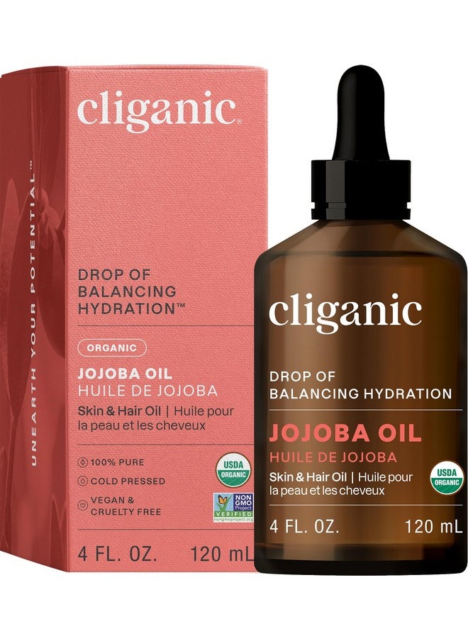 Cliganic USDA Organic Jojoba Oil, 100% Pure (4oz Large) | Natural Cold Pressed Unrefined Hexane Free Oil for Hair & Face | Base Carrier Oil | Cliganic 90 Days Warranty
