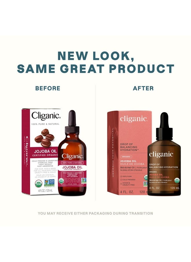 Cliganic USDA Organic Jojoba Oil, 100% Pure (4oz Large) | Natural Cold Pressed Unrefined Hexane Free Oil for Hair & Face | Base Carrier Oil | Cliganic 90 Days Warranty