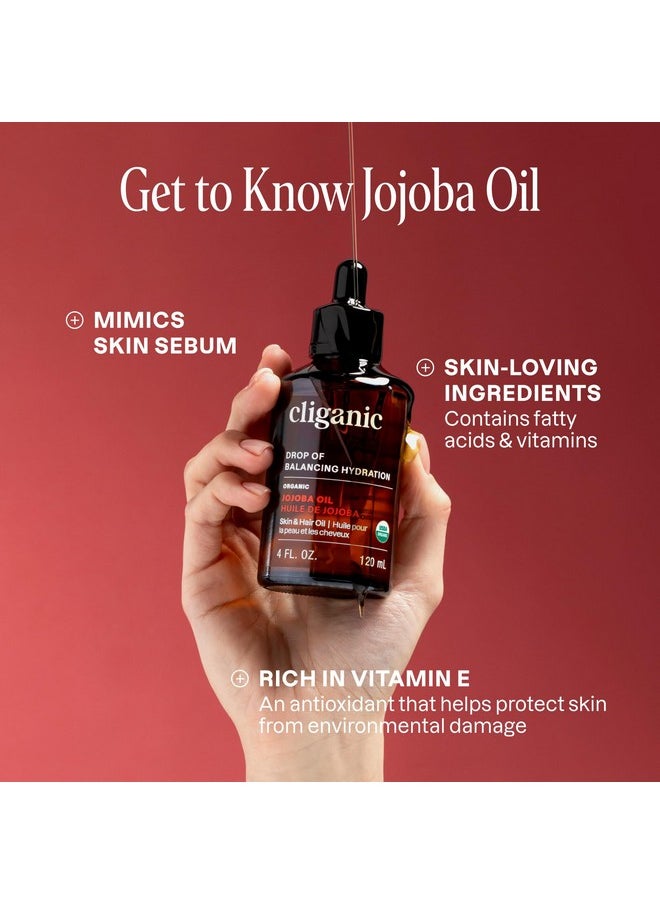 Cliganic USDA Organic Jojoba Oil, 100% Pure (4oz Large) | Natural Cold Pressed Unrefined Hexane Free Oil for Hair & Face | Base Carrier Oil | Cliganic 90 Days Warranty