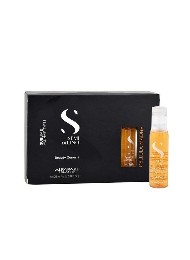 Alfaparf Milano Semi di Lino Sublime Cellula Madre Beauty Genesis Vials - Argan Ampoules for Radiant and Healthy Hair - Protects Color - Adds Shine (12 Vials / 0.44 fl. oz. each)