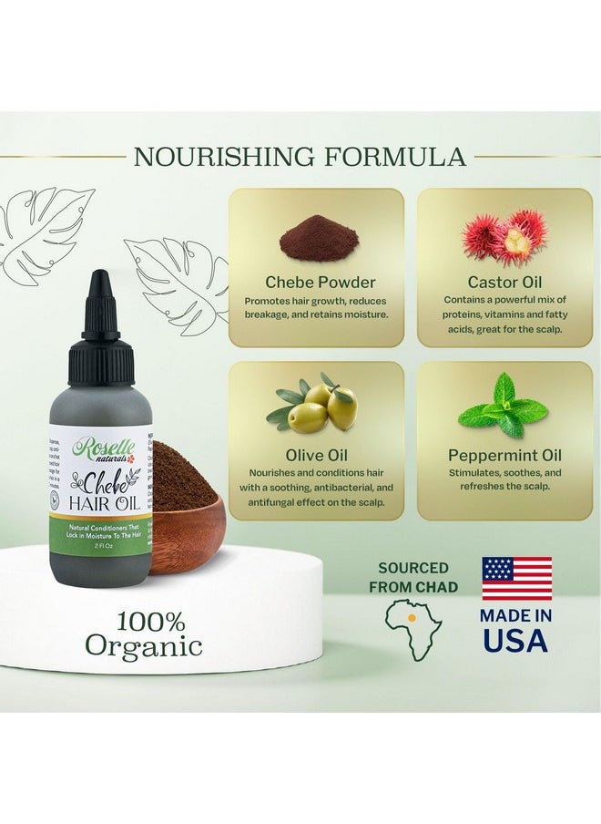 Roselle Naturals Chebe Oil for Hair Growth Made in USA 2 Fl Oz - Chebe Powder Hair Oils, Chebe Hair Growth Oil for Stronger, Longer, Thicker Hair