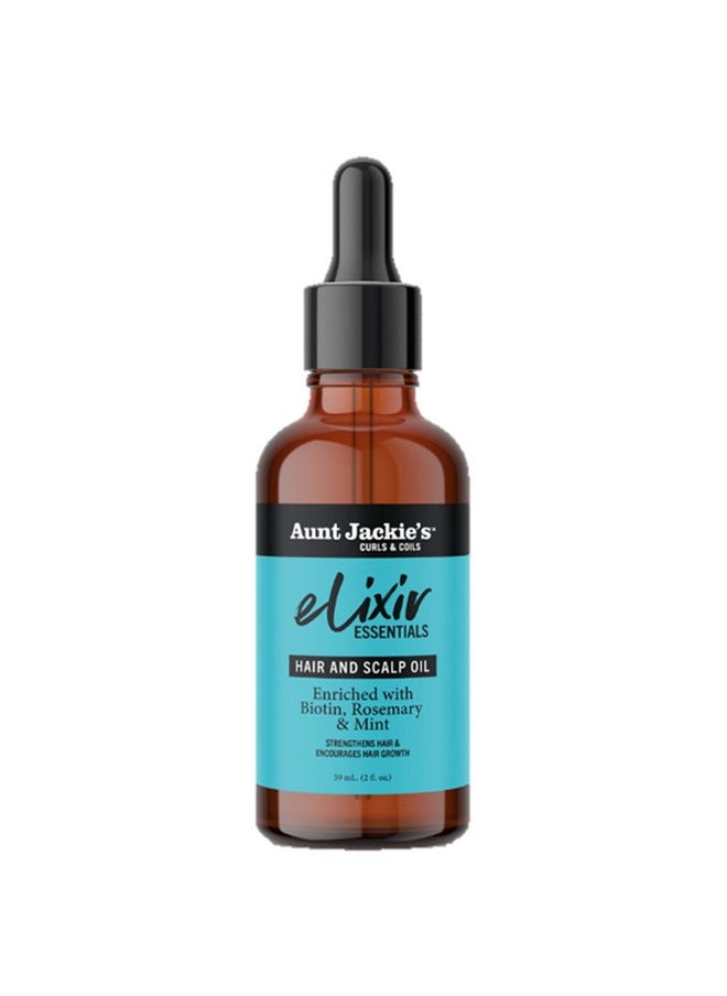 Aunt Jackie's Elixir Essentials Hair & Scalp Oil Enriched with Biotin, Rosemary & Mint, Nourishes, Thickens & Supports Hair Growth, 2 oz