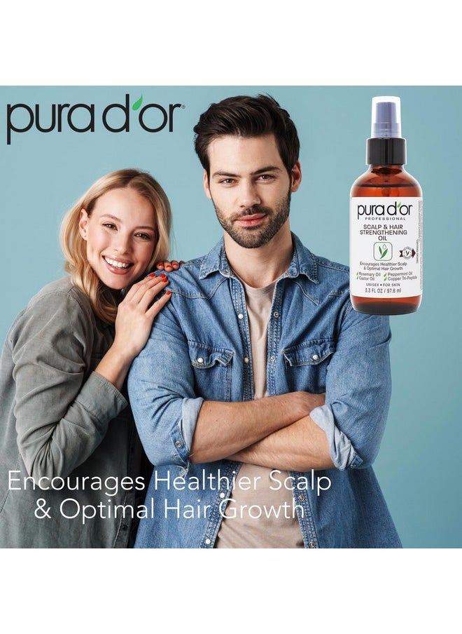 PURA D'OR 3.3 Oz Scalp & Hair Strengthening Oil - Supports Optimal Growth, Reduce Breakage, Nourish Roots for Healthier, Fuller, Thicker Hair - Rosemary, Castor & Peppermint Oil for Stronger Strands