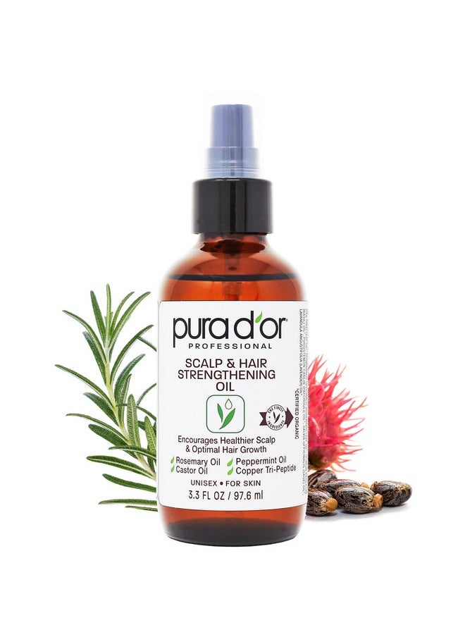 PURA D'OR 3.3 Oz Scalp & Hair Strengthening Oil - Supports Optimal Growth, Reduce Breakage, Nourish Roots for Healthier, Fuller, Thicker Hair - Rosemary, Castor & Peppermint Oil for Stronger Strands