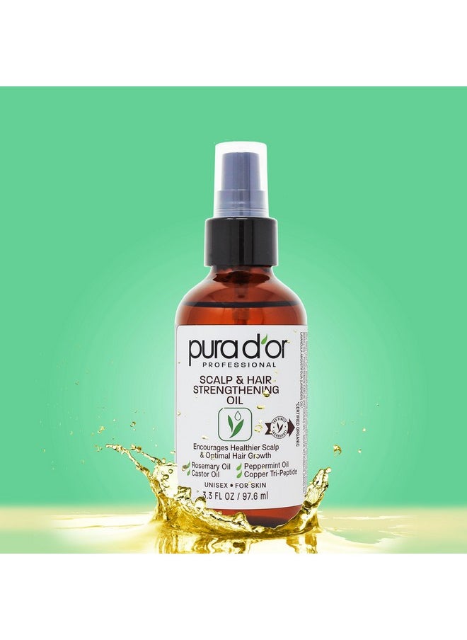 PURA D'OR 3.3 Oz Scalp & Hair Strengthening Oil - Supports Optimal Growth, Reduce Breakage, Nourish Roots for Healthier, Fuller, Thicker Hair - Rosemary, Castor & Peppermint Oil for Stronger Strands