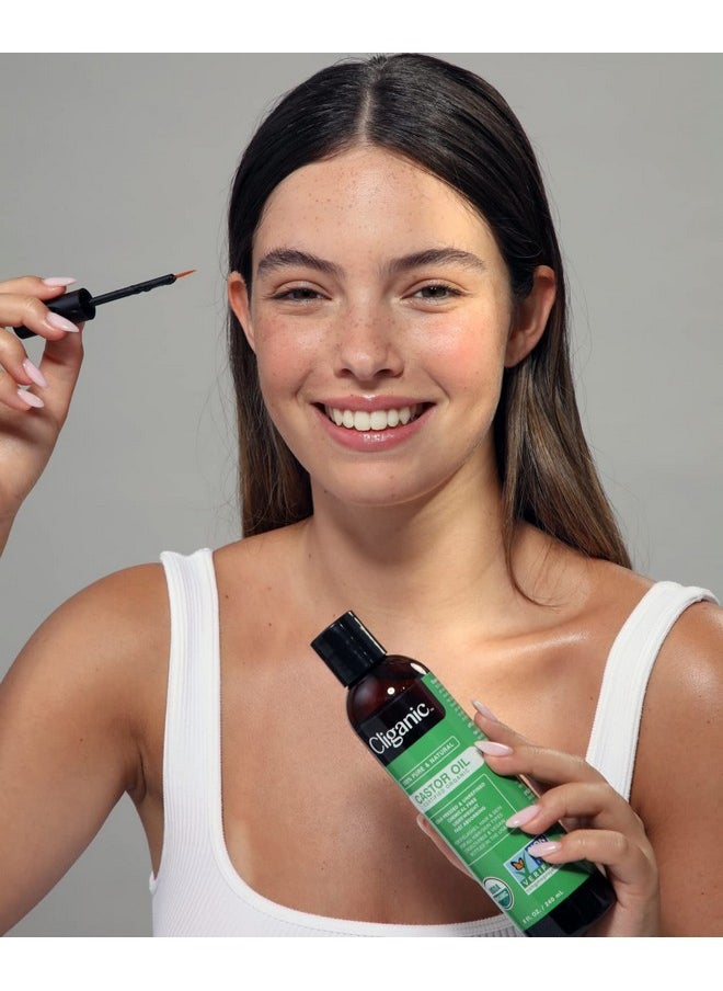 Cliganic USDA Organic Castor Oil, 100% Pure (8oz with Eyelash Kit) - For Eyelashes, Eyebrows, Hair & Skin | Natural Cold Pressed Unrefined Hexane-Free