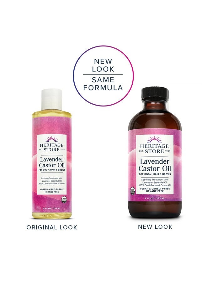 Heritage Store Lavender Castor Oil, Organic, Soothing Treatment with Lavender Essential Oil, Deep Hydration for Healthy Hair Care, Skin Care, Castor Oil Packs, Natural Lavender Scent, Vegan, 8oz