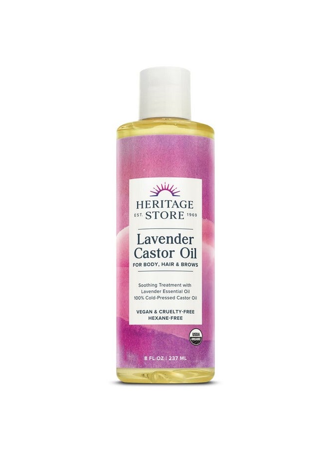 Heritage Store Lavender Castor Oil, Organic, Soothing Treatment with Lavender Essential Oil, Deep Hydration for Healthy Hair Care, Skin Care, Castor Oil Packs, Natural Lavender Scent, Vegan, 8oz