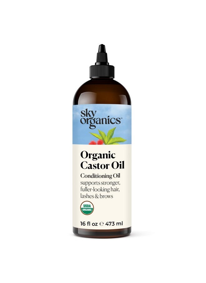 Sky Organics Organic Castor Oil, 100% Pure, Hexane Free, Cold-Pressed to Support Stronger, Fuller-Looking Hair, Eyelashes & Eyebrows,Good for Castor Packs, Navel Oiling, Carrier Oil Use, 16 fl oz