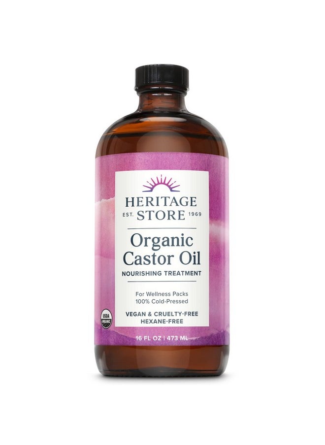 HERITAGE STORE Organic Castor Oil, Glass Bottle, Cold Pressed, Rich Hydration for Hair & Skin, Bold Lashes & Brows 16oz