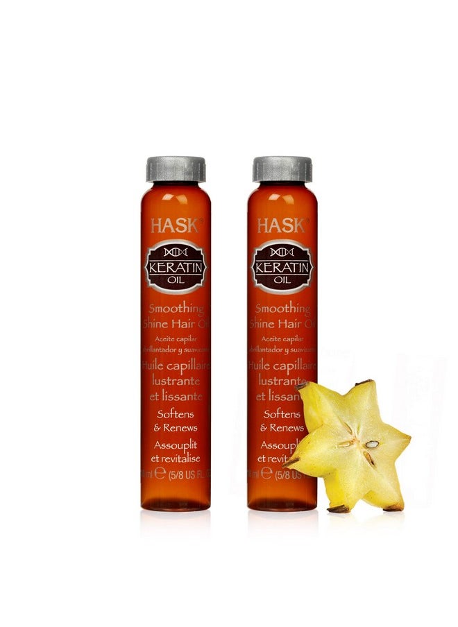 HASK KERATIN PROTEIN Smoothing Hair Oil Vials for Shine, Frizz Control and All Hair Types - Color Safe, Gluten-Free, Sulfate-Free - 2 Vials