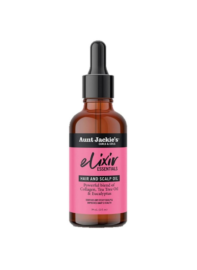 Aunt Jackie's Elixir Essentials Hair & Scalp Oil, Collagen, Tea Tree Oil & Eucalyptus, Thickens & Supports Hair Growth, 2 oz