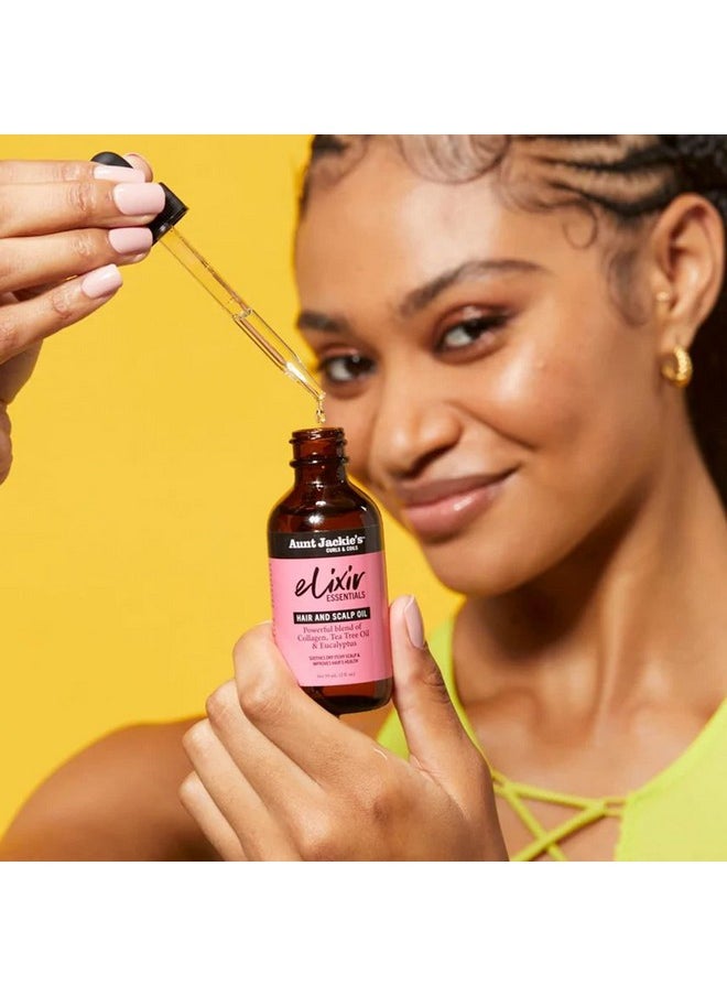 Aunt Jackie's Elixir Essentials Hair & Scalp Oil, Collagen, Tea Tree Oil & Eucalyptus, Thickens & Supports Hair Growth, 2 oz