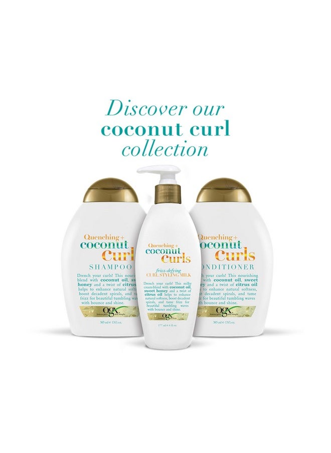 OGX Quenching + Coconut Curls Frizz-Defying Styling Milk, Nourishing Leave-In Hair Treatment with Coconut, Citrus Oil & Honey, Paraben-Free and Sulfated-Surfactants Free, 6 fl oz