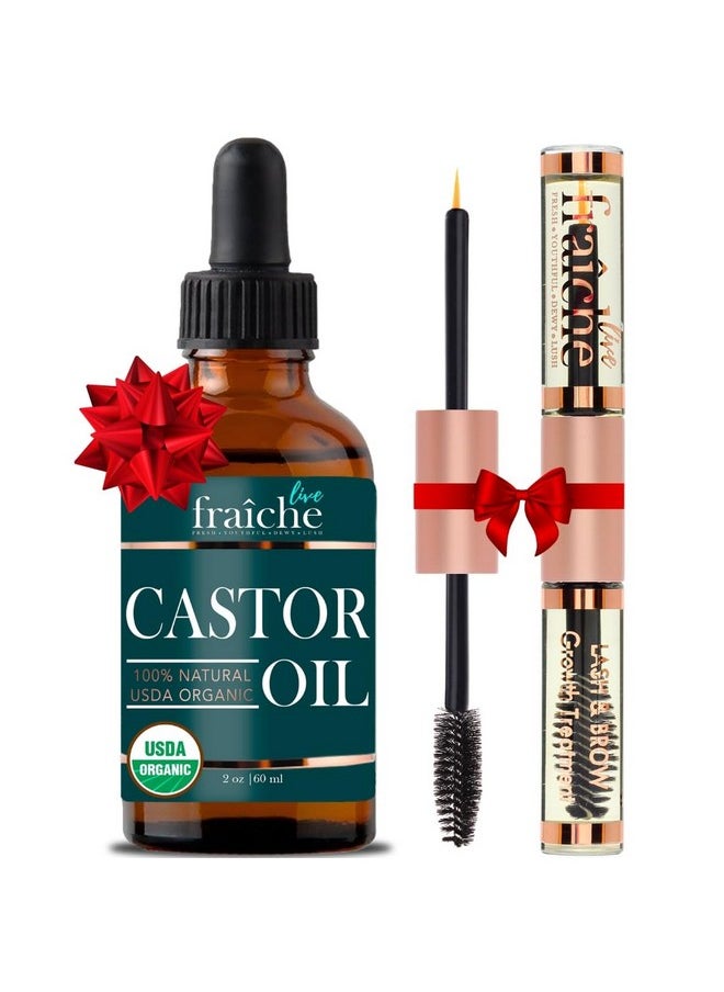 Organic Castor Oil for Face (2oz) + FREE Filled Mascara Tube, 100% Pure USDA Eyebrow Eyelash Growth Serum, Cold Pressed, Hexane Free Hair Lash Serum