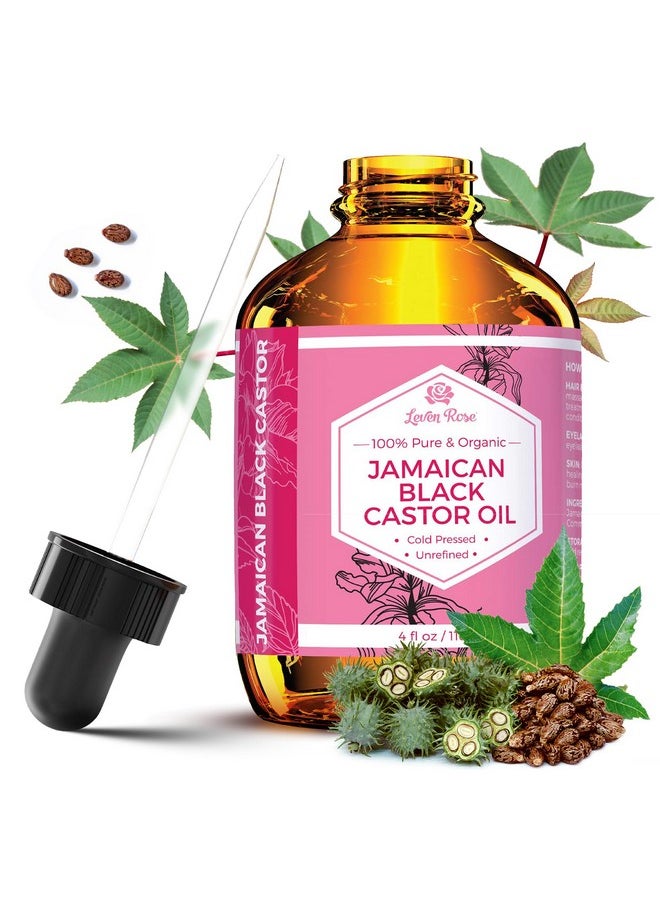 Leven Rose Jamaican Black Castor Seed Oil, Jamaican Black Castor Oil for Hair Growth, 100% Natural, Pure Organic Serum, Scalp Oil Treatment, Skin Soothing 4 oz