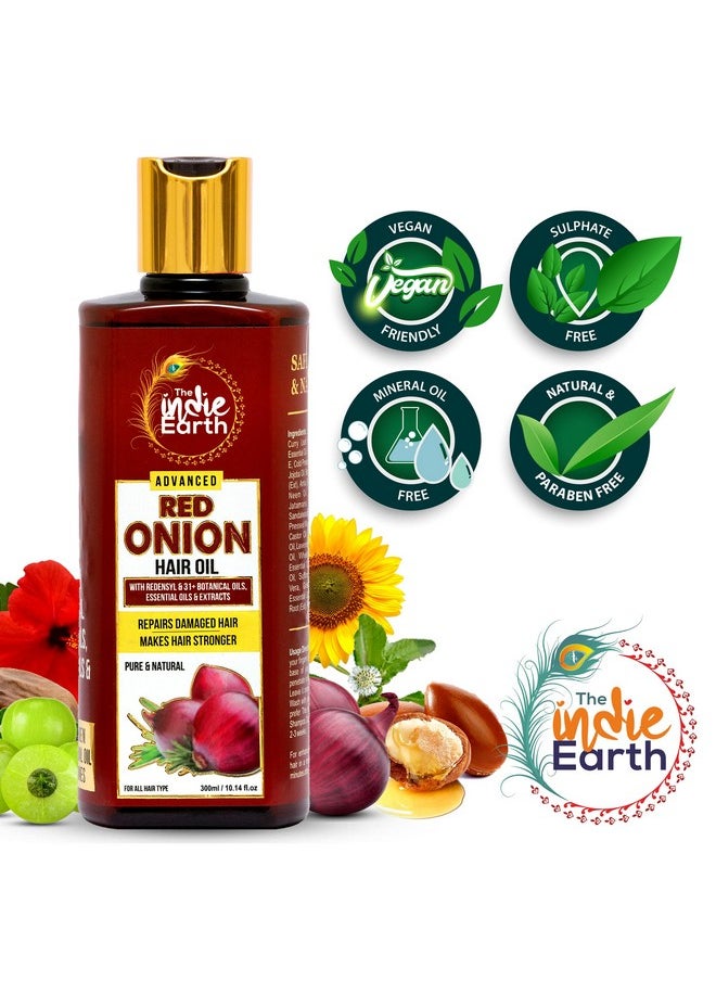 The Indie Earth Advanced Red Onion Oil 300ml, Repairs Damaged Hair - Makes hair Thicker & Stronger