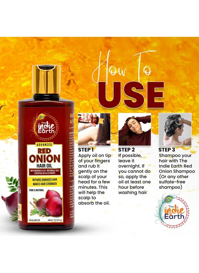 The Indie Earth Advanced Red Onion Oil 300ml, Repairs Damaged Hair - Makes hair Thicker & Stronger
