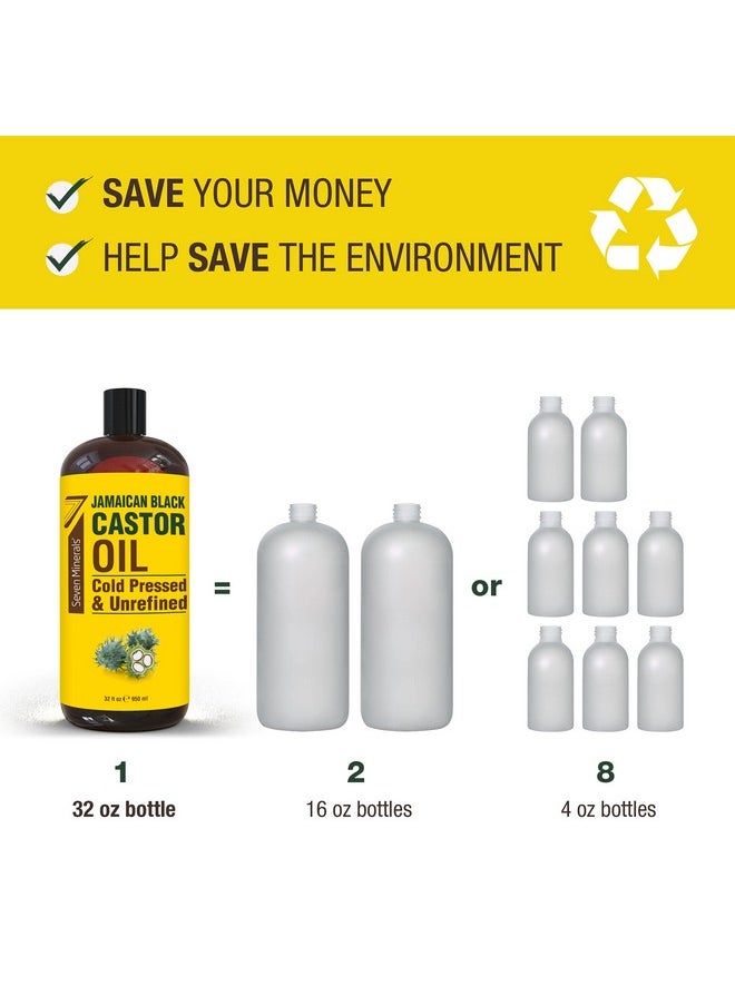 Seven Minerals, Pure Jamaican Black Castor Oil - Big 32 fl oz Bottle - Unrefined & Hexane Free - for Hair Growth, Thicker Eyelashes & Eyebrows, Dry Skin, Healing, Hair Care