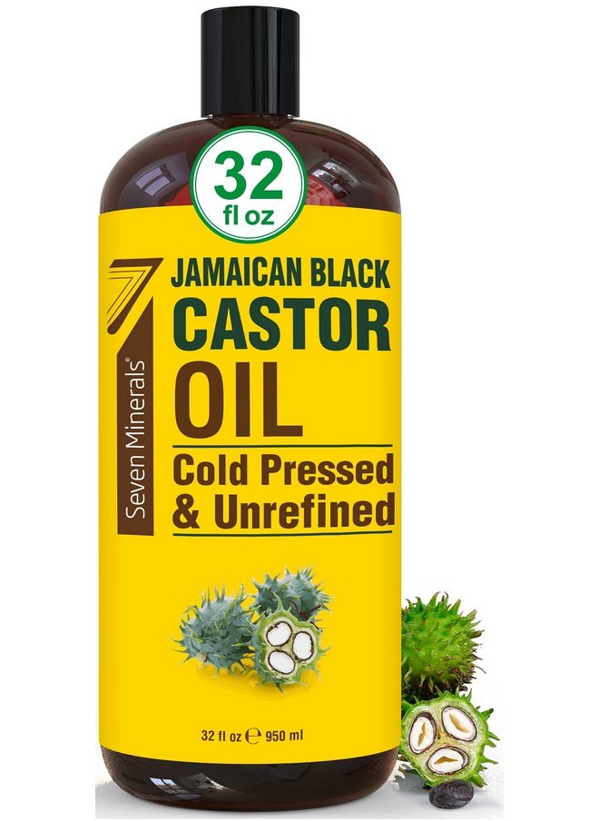 Seven Minerals, Pure Jamaican Black Castor Oil - Big 32 fl oz Bottle - Unrefined & Hexane Free - for Hair Growth, Thicker Eyelashes & Eyebrows, Dry Skin, Healing, Hair Care