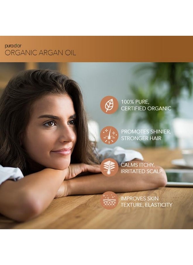 PURA D'OR 4 Oz ORGANIC Moroccan Argan Oil - USDA Certified 100% Pure & Cold Pressed Virgin Premium Grade Natural Moisturizer Treatment For Dry, Damaged Skin, Hair, Face, Body & Scalp - Men & Women