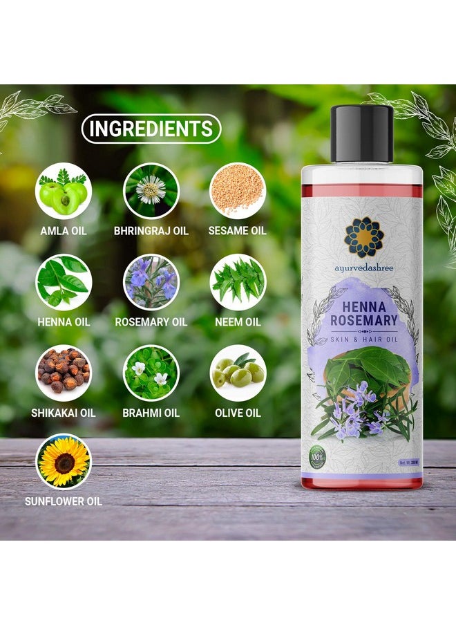 AYURVEDASHREE Henna Rosemary Hair Oil 200 ml, 6.76 fl oz with Neem, Shikakai, Bhringraj, Amla, Brahmi, Sesame, Olive & Sunflower Oils