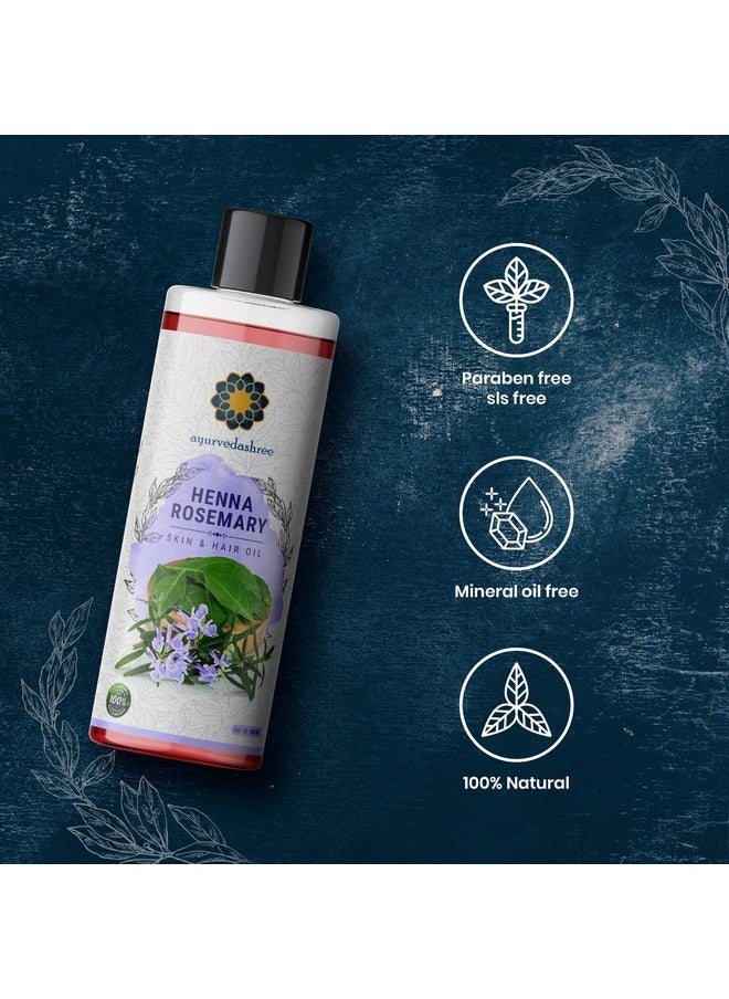 AYURVEDASHREE Henna Rosemary Hair Oil 200 ml, 6.76 fl oz with Neem, Shikakai, Bhringraj, Amla, Brahmi, Sesame, Olive & Sunflower Oils