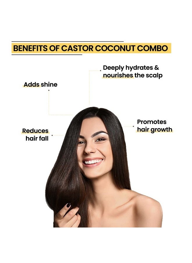 Rey Naturals Cold Pressed Castor & Virgin Coconut Hair Oil | For Hair Growth, Hairfall Control, Nail Cuticles, Eyebrow & Eyelashes Nourishment | Hydrates & Moisturize Scalp | For Men & Women -200ML*2