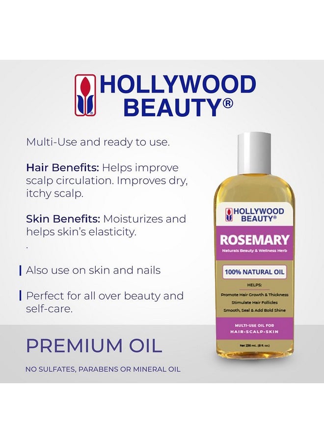 Hollywood Beauty Rosemary Oil for Hair, Scalp, & Skin, 8 fl oz - Encourages Hair Growth, Helps Improve Scalp Circulation