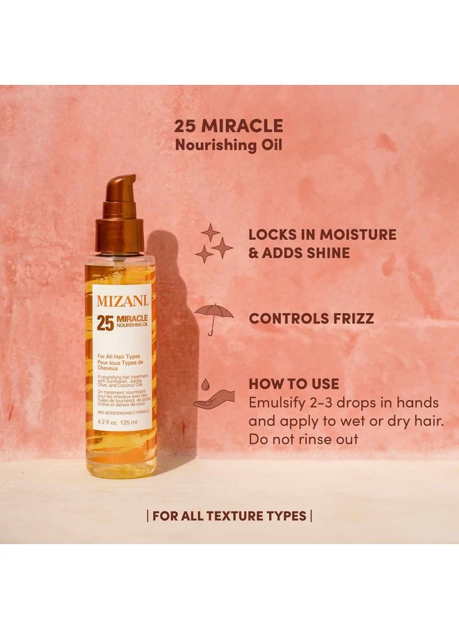 Mizani 25 Miracle Nourishing Hair Oil | Softens and Adds Shine| Lightweight, Nourishing Hair Oil | With Coconut Oil | For All Hair Types | 4.2 Fl. Oz.