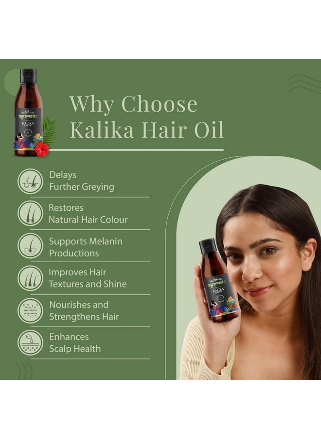 Satthwa Kalika Hair Oil, 150Ml Ayurvedic Anti-Grey Solution For Unisex With Ridge Gourd, Hibiscus, Bhringraj For Darkening Hair, Delays Greying, Strengthens, Adds Shine & Reduces Hair Fall