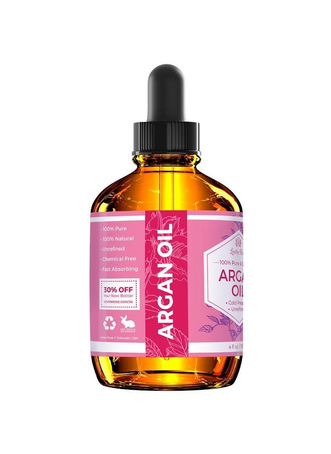 Leven Rose Argan Oil for Face, Hair and Skin - 4 oz 100% Pure Moroccan Cold-Pressed Organic
